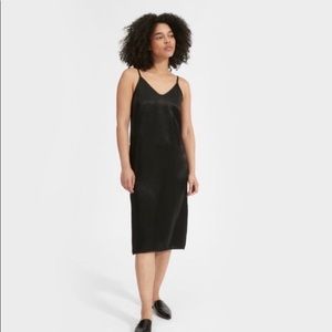 Black, silk midi dress